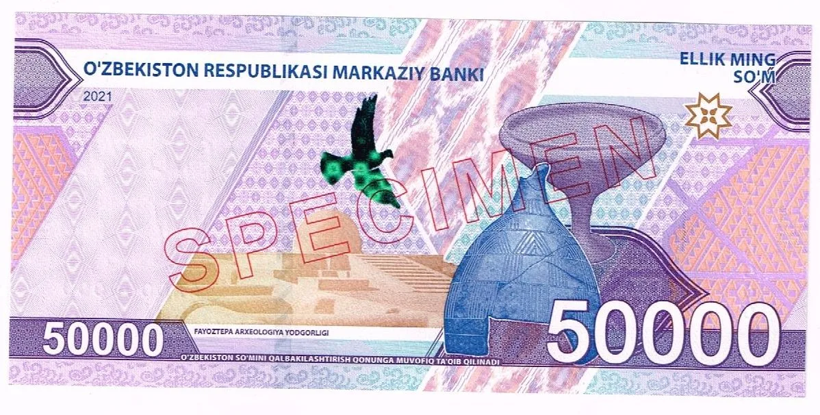 Uzbekistan 50.000 Som 2021 UNC P-91s SPECIMEN (tył)