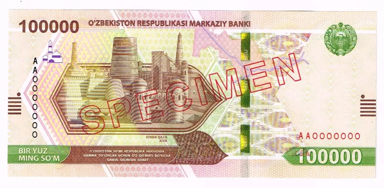 Uzbekistan 100000 Som 2021 UNC P-91s SPECIMEN
