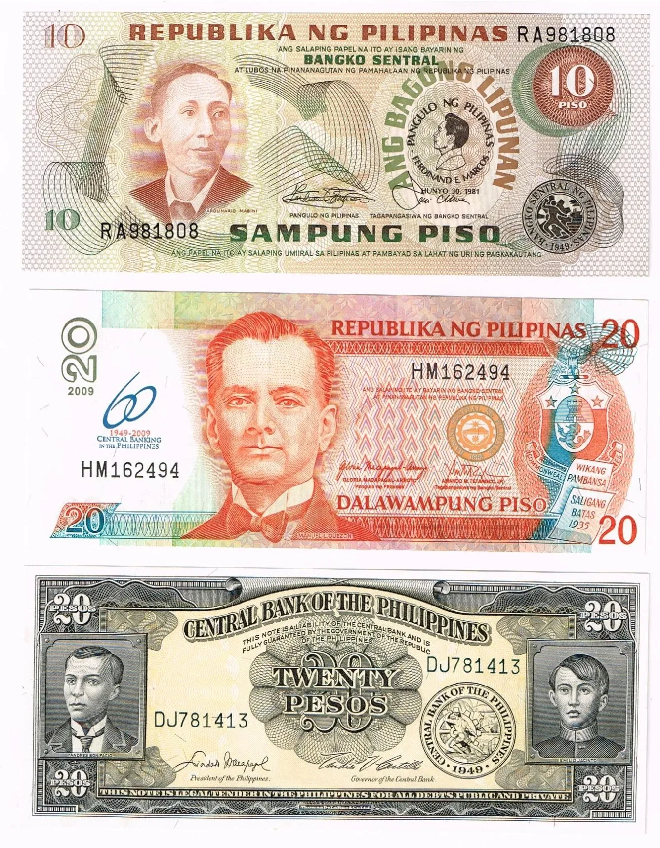 Filipiny zestaw 3 banknotów UNC