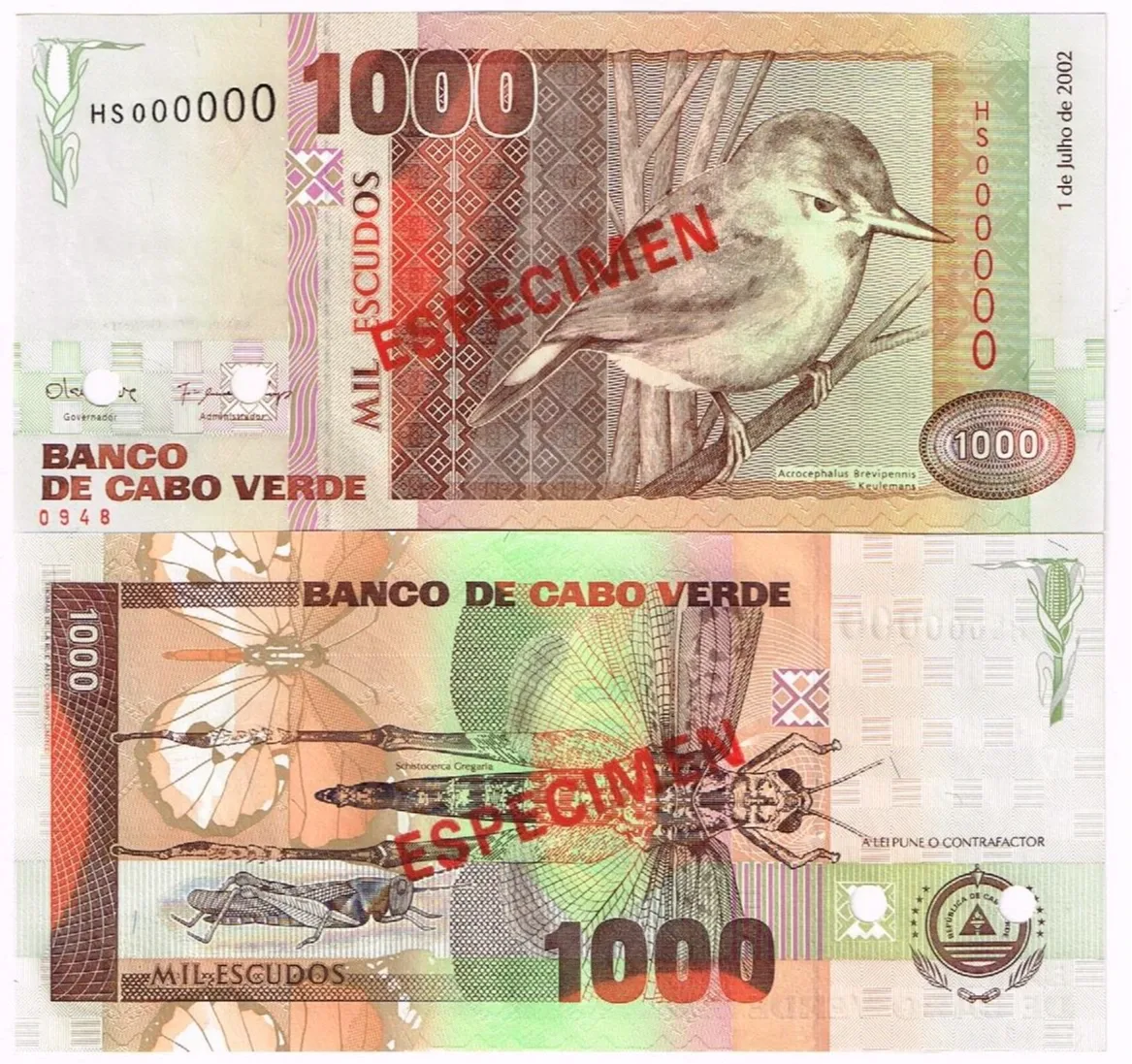 Zielony Przylądek 1000 escudo 2002 P-65b UNC SPECIMEN